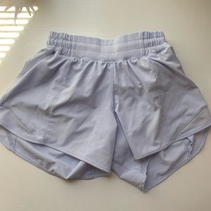 Lululemon pastel blue low-rise hotty hot shorts, 4 inch length